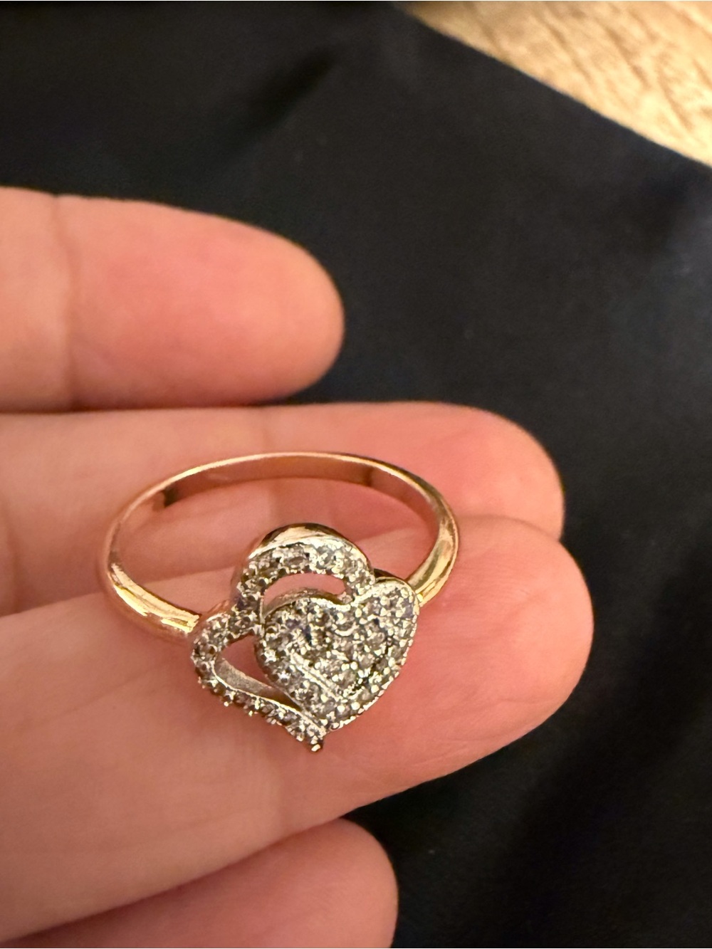 Gold Heart Pavé Ring with Clear Crystals